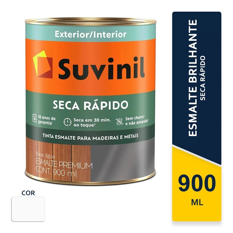 Tinta Suvinil para madeiras e metais esmalte brilhante seca rapido 0,9L – Branco – 53703721